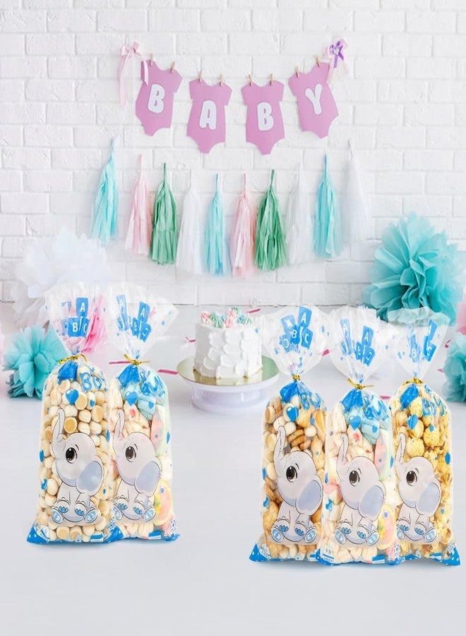 ChicQuench Baby Shower Treat Bags, Cute Elephant Cellophane Treat Bags, 100 PCS Blue Candy Bags, Plastic Gift Bags Cooikes Goodie Bags with Twist Ties for Baby Shower Gender Reveal Birthday Party Favor Supplies - Image 5